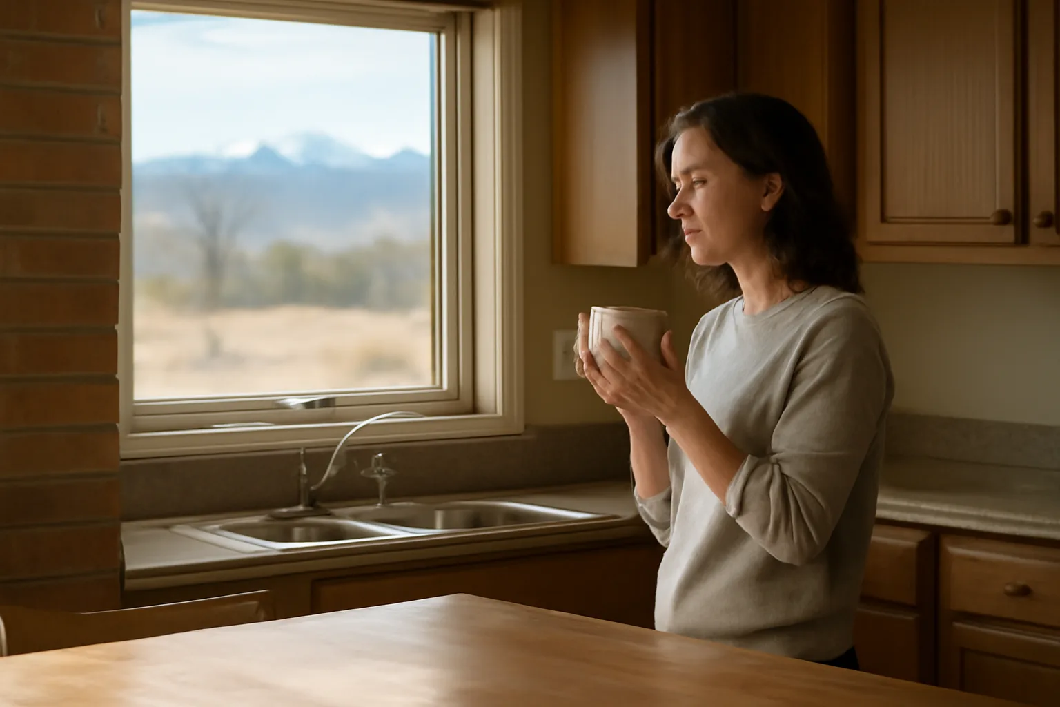 Person at a Colorado kitchen window considering conservator court steps
