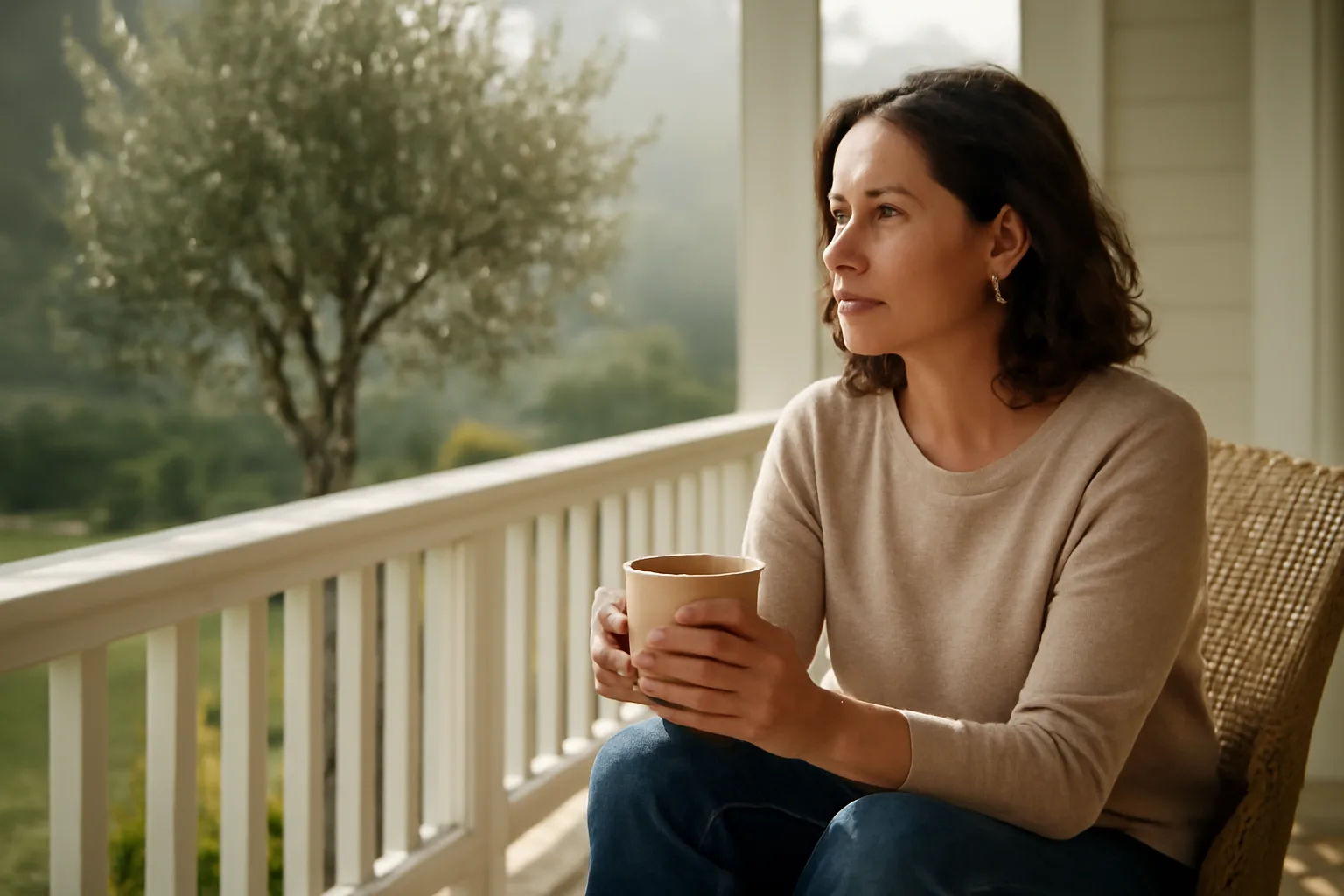Woman on a Pasadena porch before a California conservator review